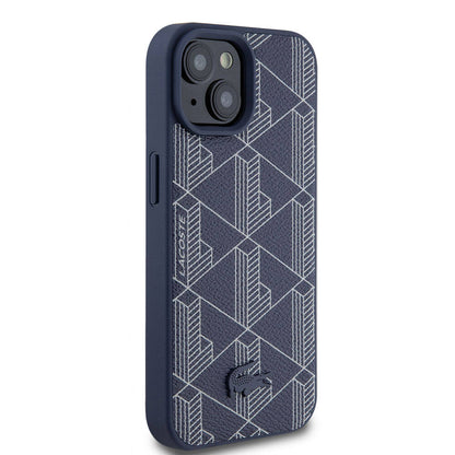 iPhone 15 Kılıf Lacoste Orjinal Lisanslı M-safe Şarj Özellikli PU Deri Görünümlü Karışık Monogram Desenli Kılıf