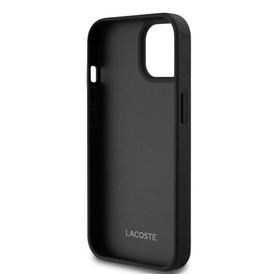 Apple iPhone 15 Kılıf Lacoste Orjinal Lisanslı Magsafe Şarj Özellikli PU Deri Görünümlü Kartlıklı Karışık Monogram Desenli Kapak Siyah