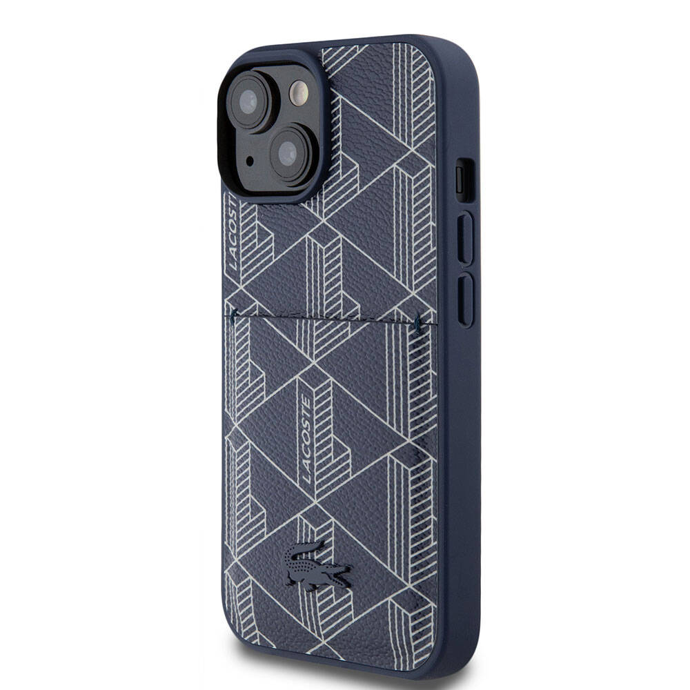 iPhone 15 Kılıf Lacoste Orjinal Lisanslı M-safe Şarj Özellikli PU Deri Görünümlü Kartlıklı Karışık Monogram Desenli Kılıf