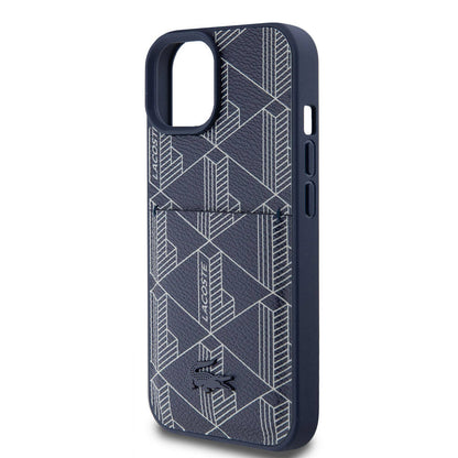 iPhone 15 Kılıf Lacoste Orjinal Lisanslı M-safe Şarj Özellikli PU Deri Görünümlü Kartlıklı Karışık Monogram Desenli Kılıf