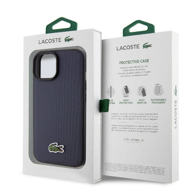 Apple iPhone 15 Kılıf Lacoste Orjinal Lisanslı PU Pike Desenli Arka Yüzey İkonik Timsah Dokuma Logolu Kapak Siyah