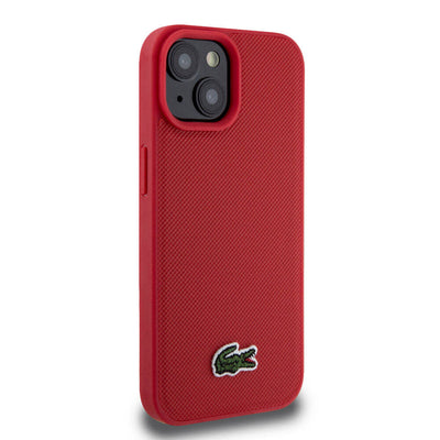 Apple iPhone 15 Kılıf Lacoste Orjinal Lisanslı PU Pike Desenli Arka Yüzey İkonik Timsah Dokuma Logolu Kapak Lacivert