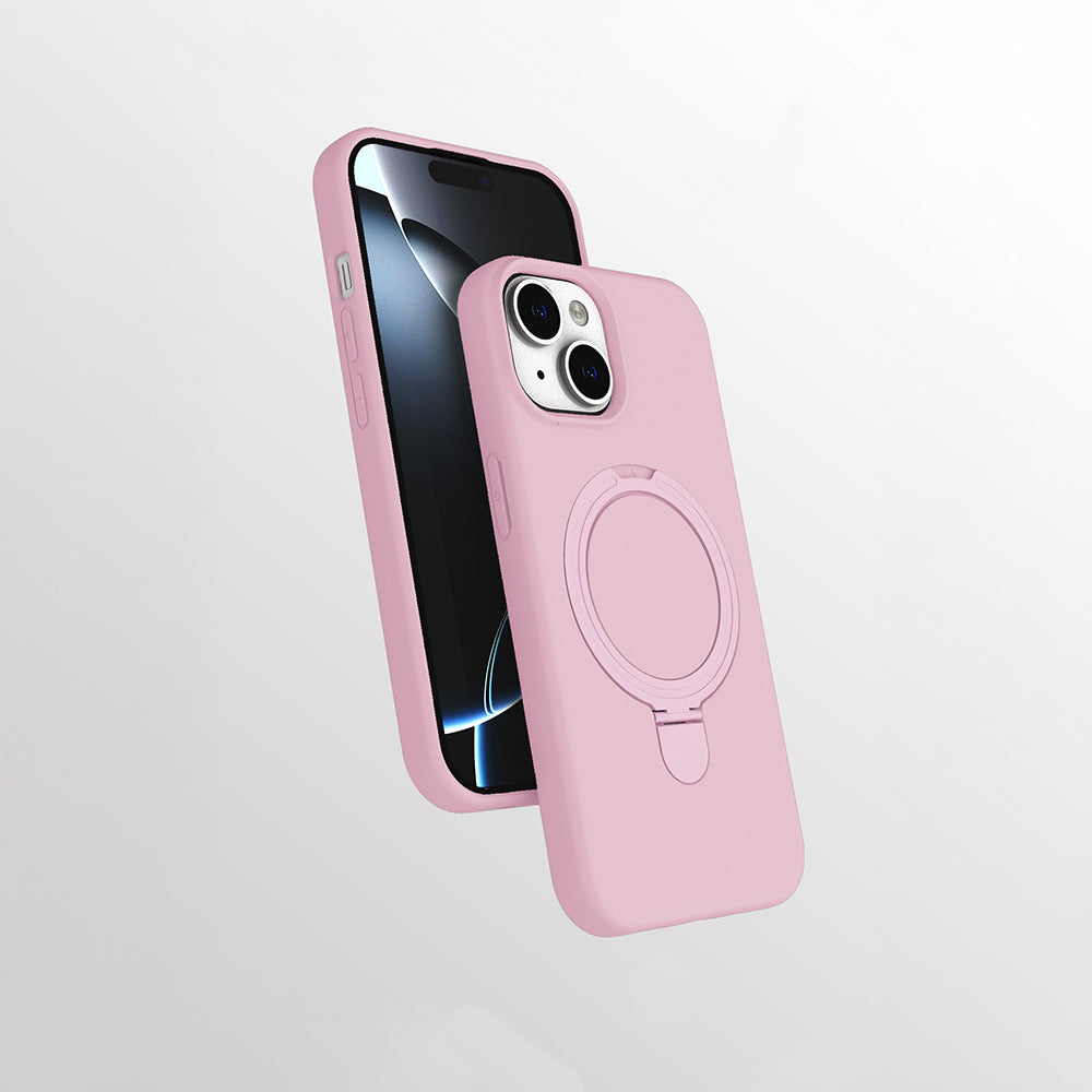 Apple iPhone 15 Kılıf M-safe Şarj Özellikli Standlı Zore Samara Kapak Pembe