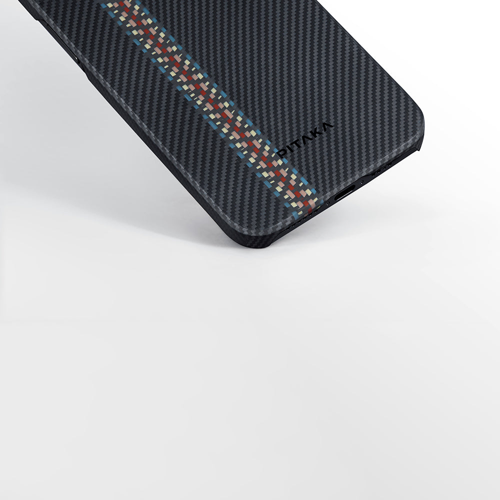 iPhone 15 Kılıf M-safe Şarj Özellikli 600D Aramid Fiber Pitaka Tactile Woven Orchestra Serisi Rhapsody Kılıf