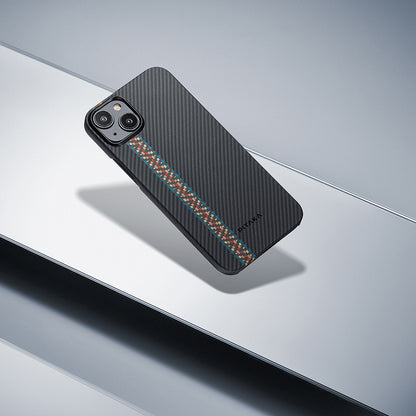 iPhone 15 Kılıf M-safe Şarj Özellikli 600D Aramid Fiber Pitaka Tactile Woven Orchestra Serisi Rhapsody Kılıf