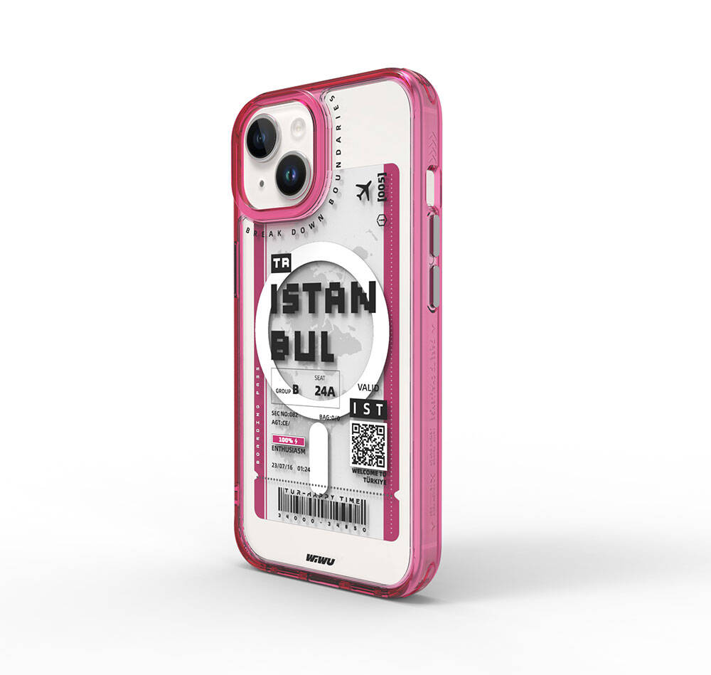 iPhone 15 Kılıf M-safe Şarj Özellikli Bilet Desenli Wiwu Turkey B Serisi Kılıf