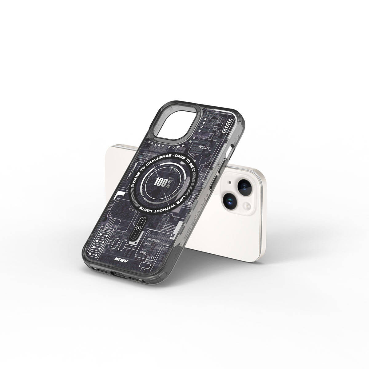 iPhone 15 Kılıf M-safe Şarj Özellikli Desenli Wiwu Mecha Circuit H Serisi Kılıf