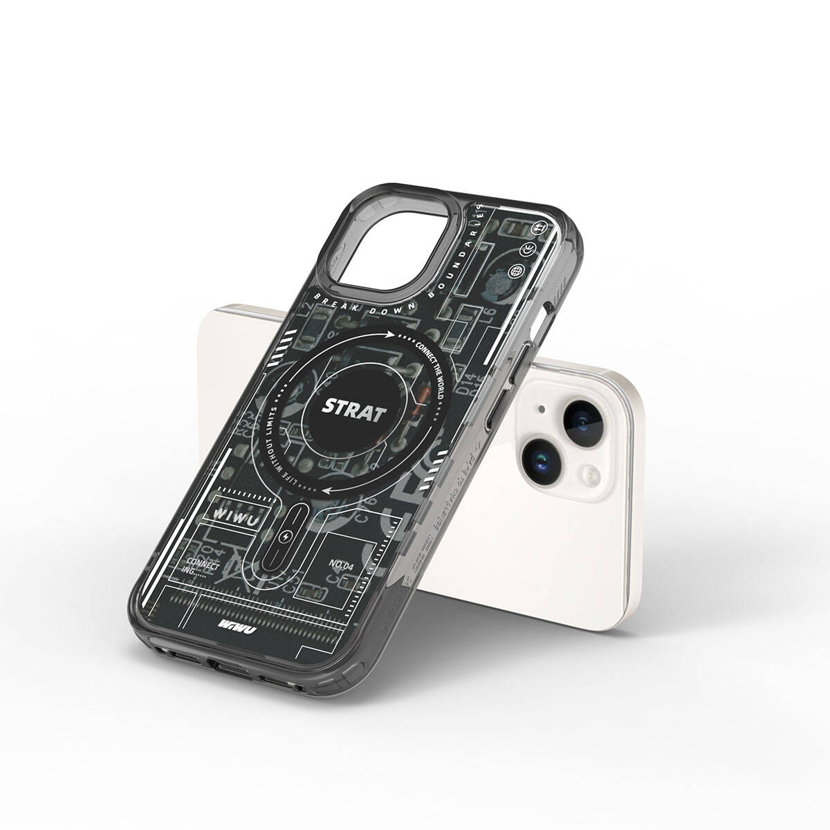 Apple iPhone 15 Kılıf Magsafe Şarj Özellikli Desenli Wiwu Mecha Circuit H Serisi Kapak Siyah