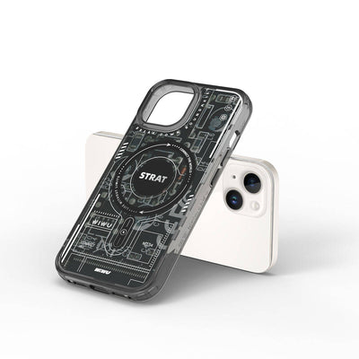 Apple iPhone 15 Kılıf Magsafe Şarj Özellikli Desenli Wiwu Mecha Circuit H Serisi Kapak Siyah
