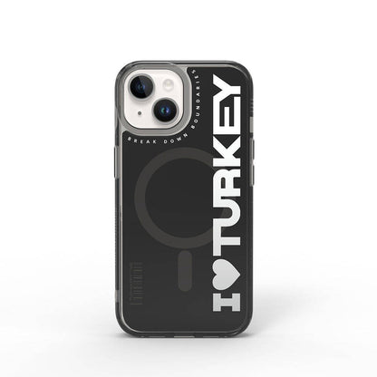 iPhone 15 Kılıf M-safe Şarj Özellikli I Love Turkey Yazı Desenli Wiwu Turkey E Serisi Kılıf