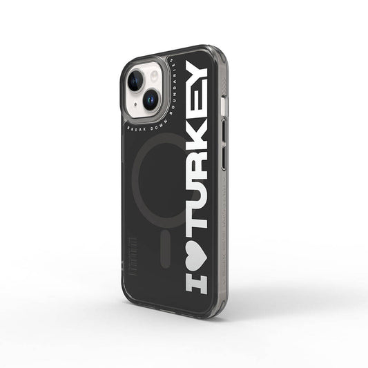 iPhone 15 Kılıf M-safe Şarj Özellikli I Love Turkey Yazı Desenli Wiwu Turkey E Serisi Kılıf