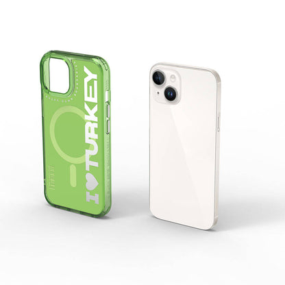 iPhone 15 Kılıf M-safe Şarj Özellikli I Love Turkey Yazı Desenli Wiwu Turkey E Serisi Kılıf