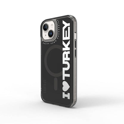 iPhone 15 Kılıf M-safe Şarj Özellikli I Love Turkey Yazı Desenli Wiwu Turkey E Serisi Kılıf