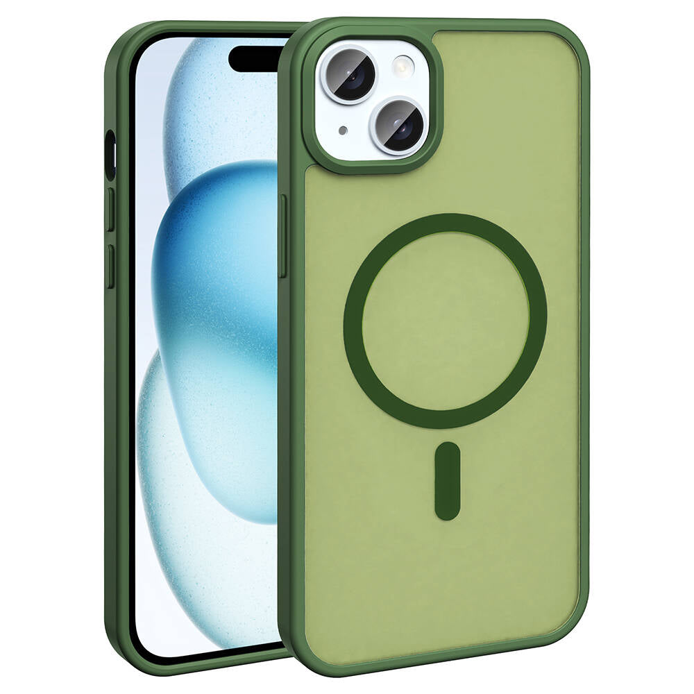 Apple iPhone 15 Kılıf M-safe Şarj Özellikli Mat Arka Yüzey Zore Sio Kapak Koyu Yeşil
