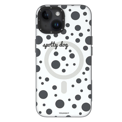 Apple iPhone 15 Kılıf Magsafe Şarj Özellikli Polka Dot Desenli Youngkit Spots Serisi Kapak Gri