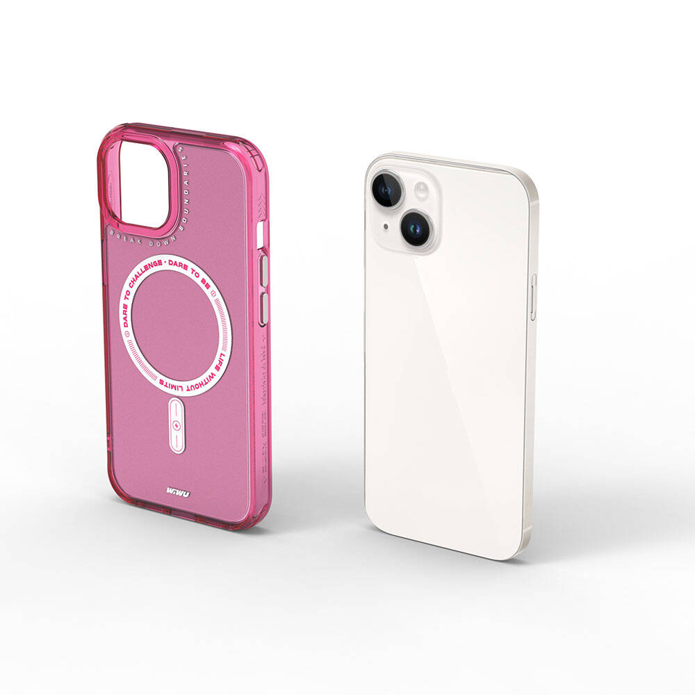 Apple iPhone 15 Kılıf Magsafe Şarj Özellikli Wiwu Basic Color J Serisi Kapak Pembe Koyu