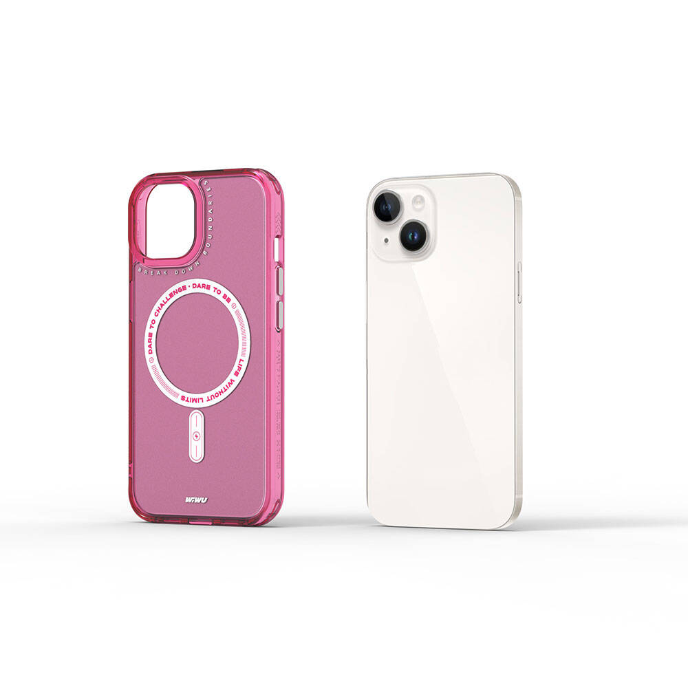 Apple iPhone 15 Kılıf Magsafe Şarj Özellikli Wiwu Basic Color J Serisi Kapak Pembe Koyu