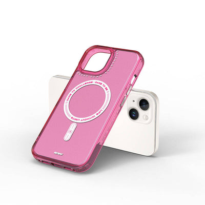 Apple iPhone 15 Kılıf Magsafe Şarj Özellikli Wiwu Basic Color J Serisi Kapak Pembe Koyu