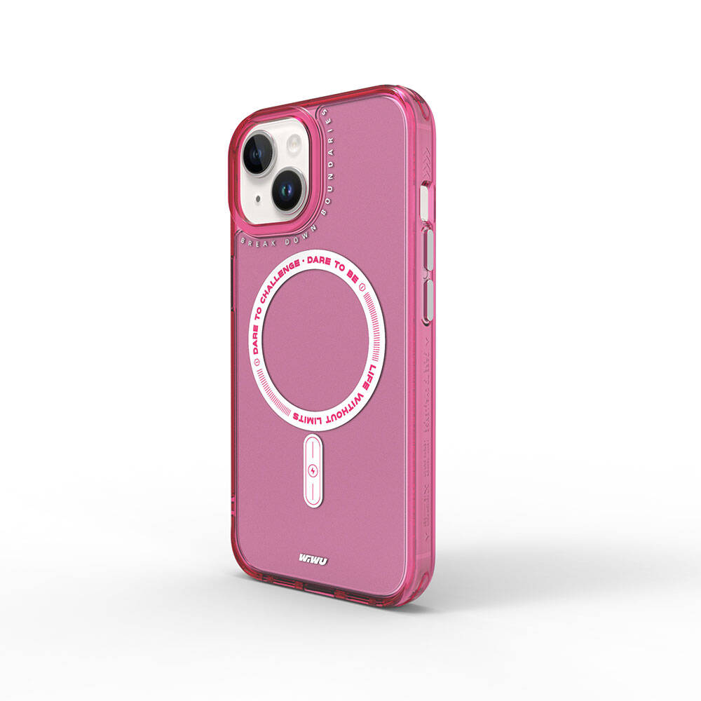 Apple iPhone 15 Kılıf Magsafe Şarj Özellikli Wiwu Basic Color J Serisi Kapak Pembe Koyu