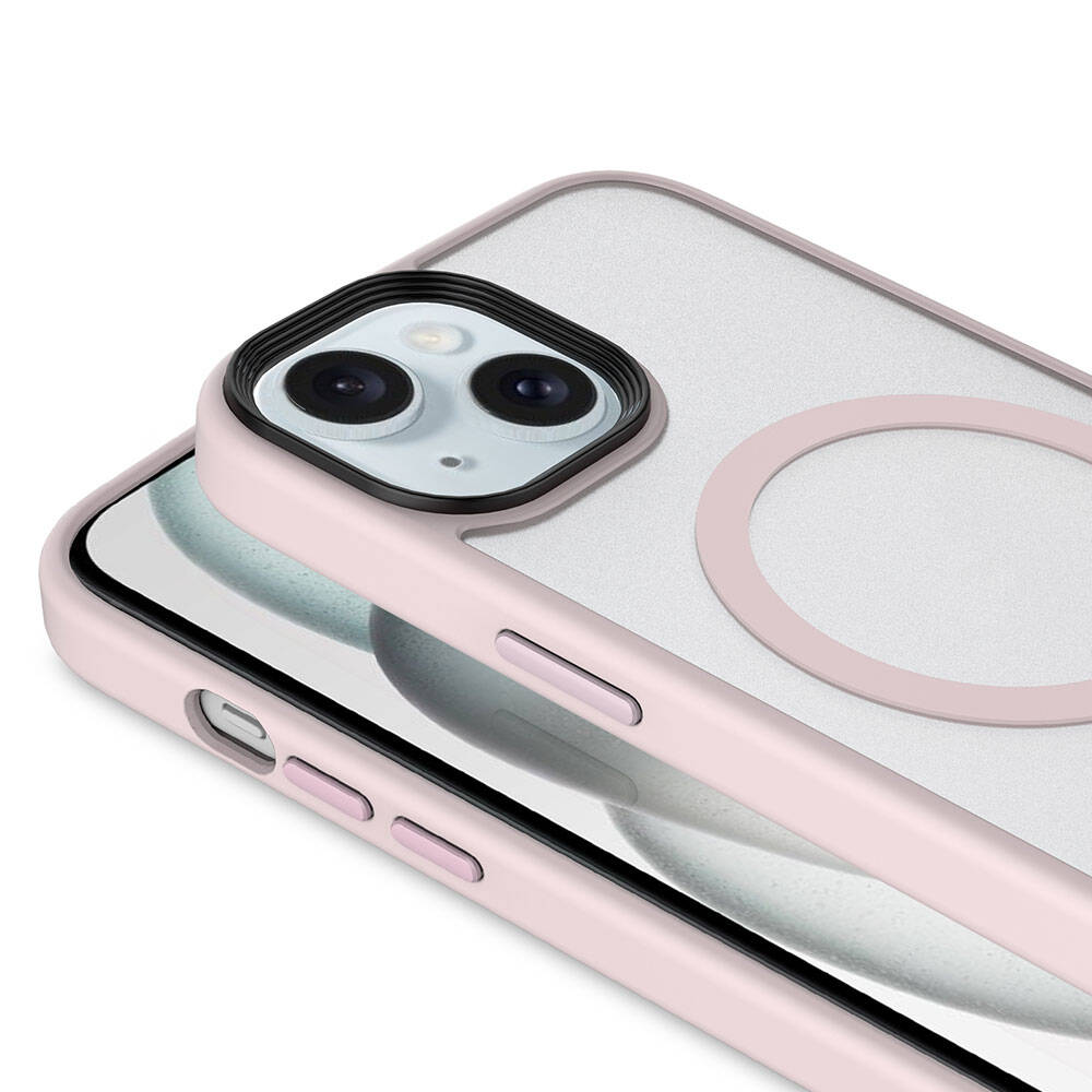 Apple iPhone 15 Kılıf Mat Arka Yüzey Wireless Şarj Özellikli Zore Flet Magsafe Kapak Pembe