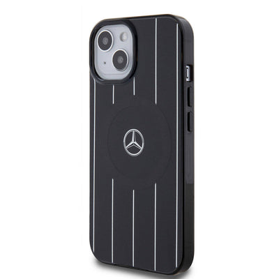 Apple iPhone 15 Kılıf Mercedes Benz Orjinal Lisanslı Magsafe Şarj Özellikli Çift Katmanlı Paralel Çizgi Desenli Kapak Beyaz