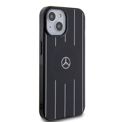 Apple iPhone 15 Kılıf Mercedes Benz Orjinal Lisanslı Magsafe Şarj Özellikli Çift Katmanlı Paralel Çizgi Desenli Kapak Beyaz