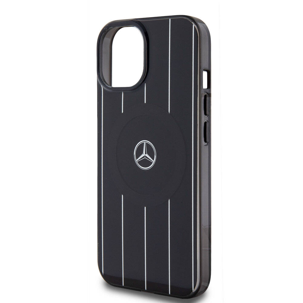 Apple iPhone 15 Kılıf Mercedes Benz Orjinal Lisanslı Magsafe Şarj Özellikli Çift Katmanlı Paralel Çizgi Desenli Kapak Beyaz