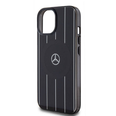 Apple iPhone 15 Kılıf Mercedes Benz Orjinal Lisanslı Magsafe Şarj Özellikli Çift Katmanlı Paralel Çizgi Desenli Kapak Beyaz