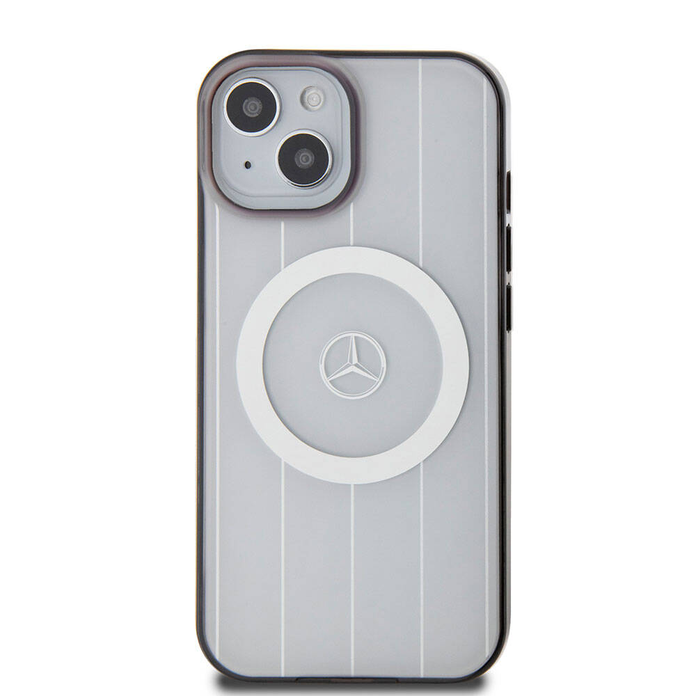 Apple iPhone 15 Kılıf Mercedes Benz Orjinal Lisanslı Magsafe Şarj Özellikli Çift Katmanlı Paralel Çizgi Desenli Kapak Beyaz