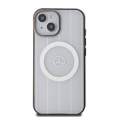 Apple iPhone 15 Kılıf Mercedes Benz Orjinal Lisanslı Magsafe Şarj Özellikli Çift Katmanlı Paralel Çizgi Desenli Kapak Beyaz