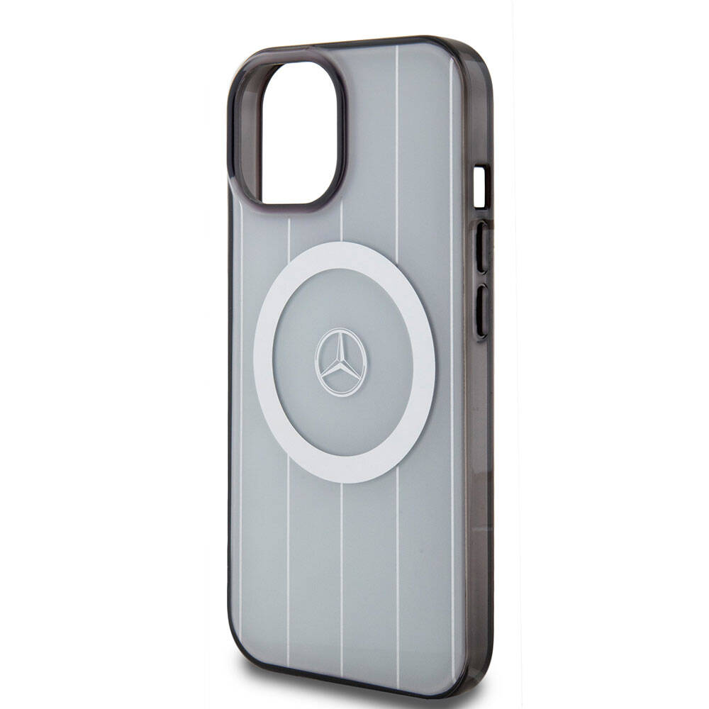 Apple iPhone 15 Kılıf Mercedes Benz Orjinal Lisanslı Magsafe Şarj Özellikli Çift Katmanlı Paralel Çizgi Desenli Kapak Beyaz
