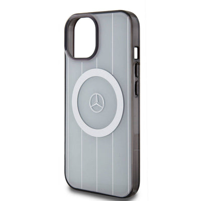Apple iPhone 15 Kılıf Mercedes Benz Orjinal Lisanslı Magsafe Şarj Özellikli Çift Katmanlı Paralel Çizgi Desenli Kapak Beyaz