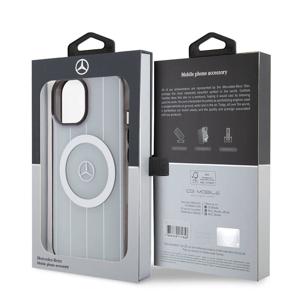 iPhone 15 Kılıf Mercedes Benz Orjinal Lisanslı M-safe Şarj Özellikli Çift Katmanlı Paralel Çizgi Desenli Kılıf