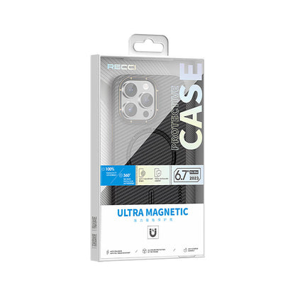 iPhone 15 Kılıf Recci Machinist Serisi M-safe Şarj Özellikli Magnetik Karbon Kılıf
