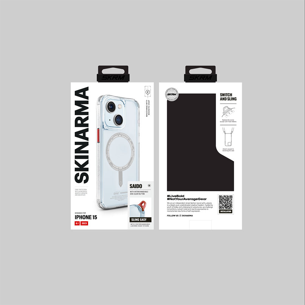 iPhone 15 Kılıf SkinArma Şeffaf Airbag Tasarımlı M-safe Şarj Özellikli Saido Kılıf