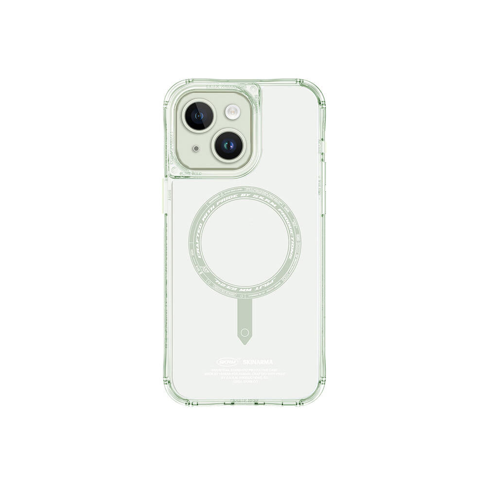Apple iPhone 15 Kılıf SkinArma Şeffaf Airbag Tasarımlı Magsafe Şarj Özellikli Saido Kapak Mavi Açık