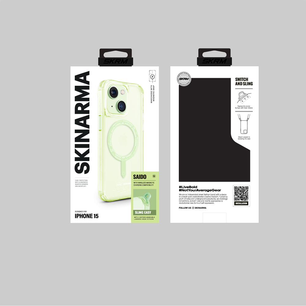 iPhone 15 Kılıf SkinArma Şeffaf Airbag Tasarımlı M-safe Şarj Özellikli Saido Kılıf
