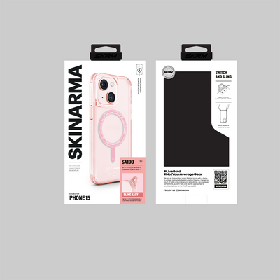 Apple iPhone 15 Kılıf SkinArma Şeffaf Airbag Tasarımlı Magsafe Şarj Özellikli Saido Kapak Pembe Açık