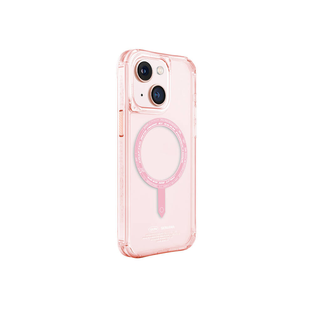 Apple iPhone 15 Kılıf SkinArma Şeffaf Airbag Tasarımlı Magsafe Şarj Özellikli Saido Kapak Pembe Açık