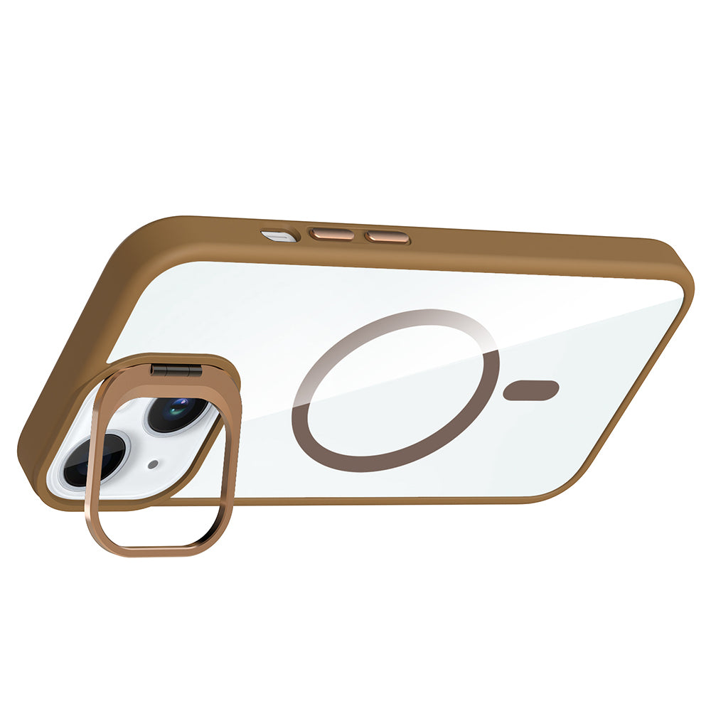 Apple iPhone 15 Kılıf Standlı ve Kamera Lens Hediyeli M-Safe Şarj Özellikli Zore Etro Kapak Desert Titanyum