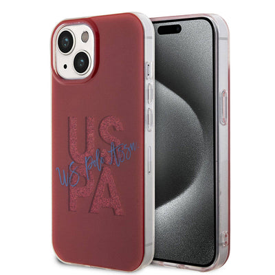 Apple iPhone 15 Kılıf U.S. Polo Assn. Orjinal Lisanslı Simli Parlak Alfabe Tasarım Kapak Siyah