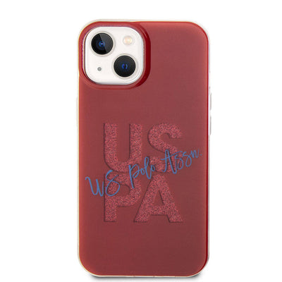 Apple iPhone 15 Kılıf U.S. Polo Assn. Orjinal Lisanslı Simli Parlak Alfabe Tasarım Kapak Kırmızı