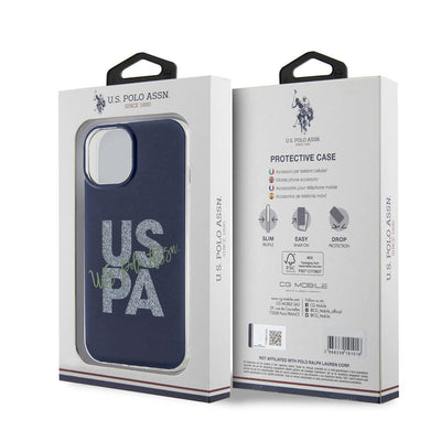 Apple iPhone 15 Kılıf U.S. Polo Assn. Orjinal Lisanslı Simli Parlak Alfabe Tasarım Kapak Kırmızı