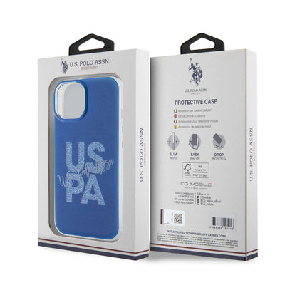 Apple iPhone 15 Kılıf U.S. Polo Assn. Orjinal Lisanslı Simli Parlak Alfabe Tasarım Kapak Siyah