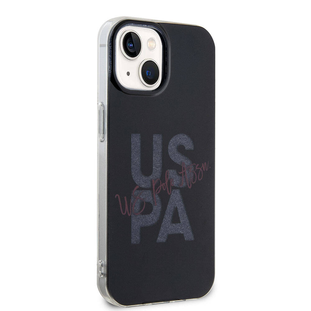 Apple iPhone 15 Kılıf U.S. Polo Assn. Orjinal Lisanslı Simli Parlak Alfabe Tasarım Kapak Siyah