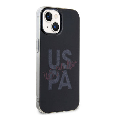 Apple iPhone 15 Kılıf U.S. Polo Assn. Orjinal Lisanslı Simli Parlak Alfabe Tasarım Kapak Siyah