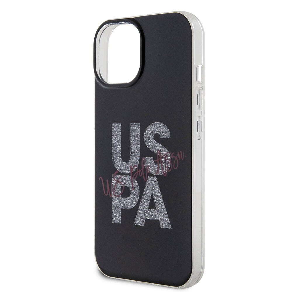 Apple iPhone 15 Kılıf U.S. Polo Assn. Orjinal Lisanslı Simli Parlak Alfabe Tasarım Kapak Kırmızı