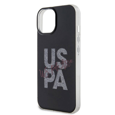 Apple iPhone 15 Kılıf U.S. Polo Assn. Orjinal Lisanslı Simli Parlak Alfabe Tasarım Kapak Kırmızı