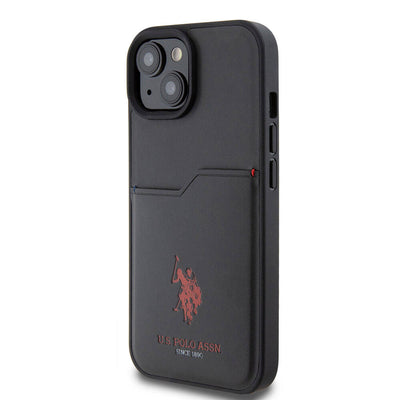 Apple iPhone 15 Kılıf U.S. Polo Assn. Orjinal Lisanslı Baskı Logolu PU Kartlıklı Kapak Kırmızı