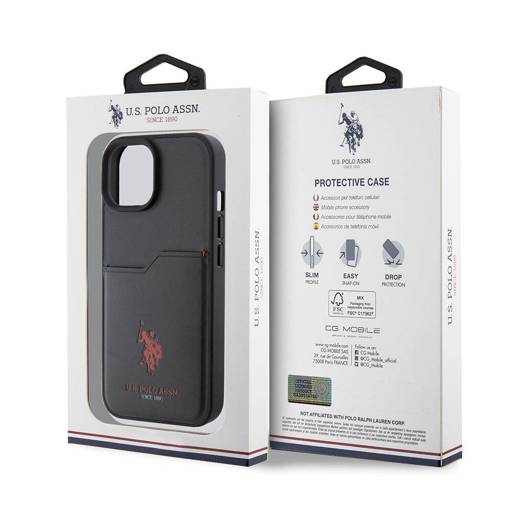 Apple iPhone 15 Kılıf U.S. Polo Assn. Orjinal Lisanslı Baskı Logolu PU Kartlıklı Kapak Mavi